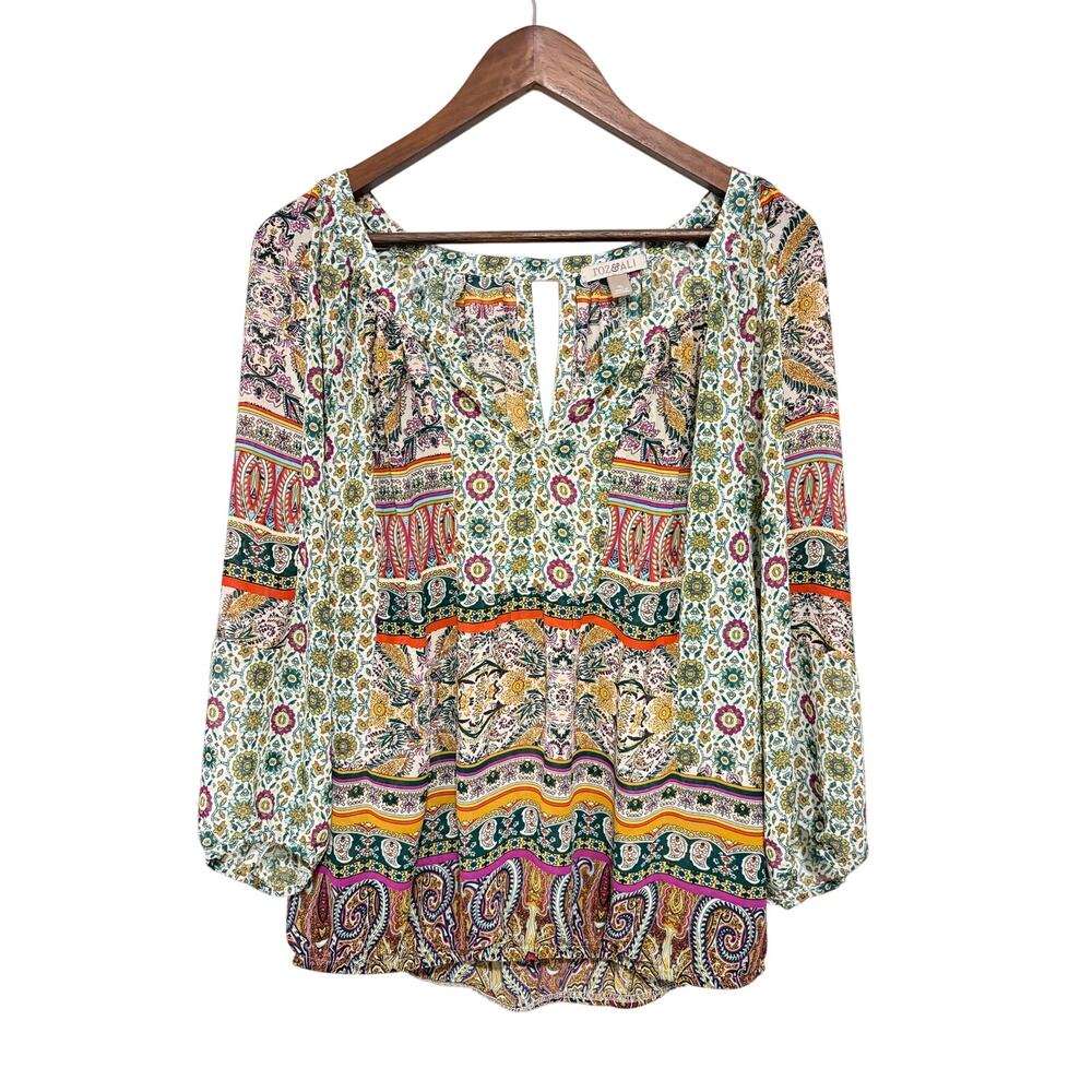 Roz & Ali Womens XL Boho Paisley Floral Border Print Peasant Blouse